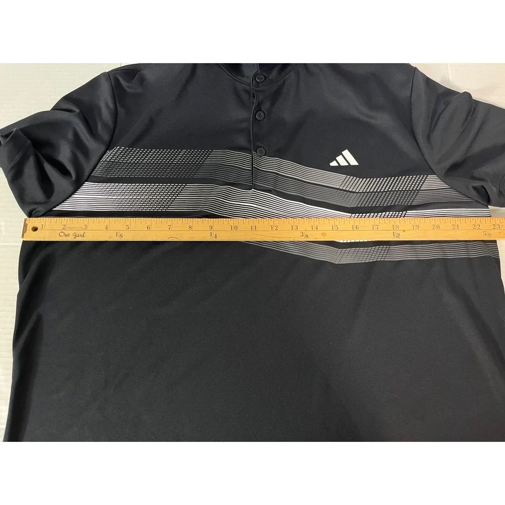 Adidas Polo Shirt Mens Large Black Graphic Stripe Short Sleeve‎ Golf